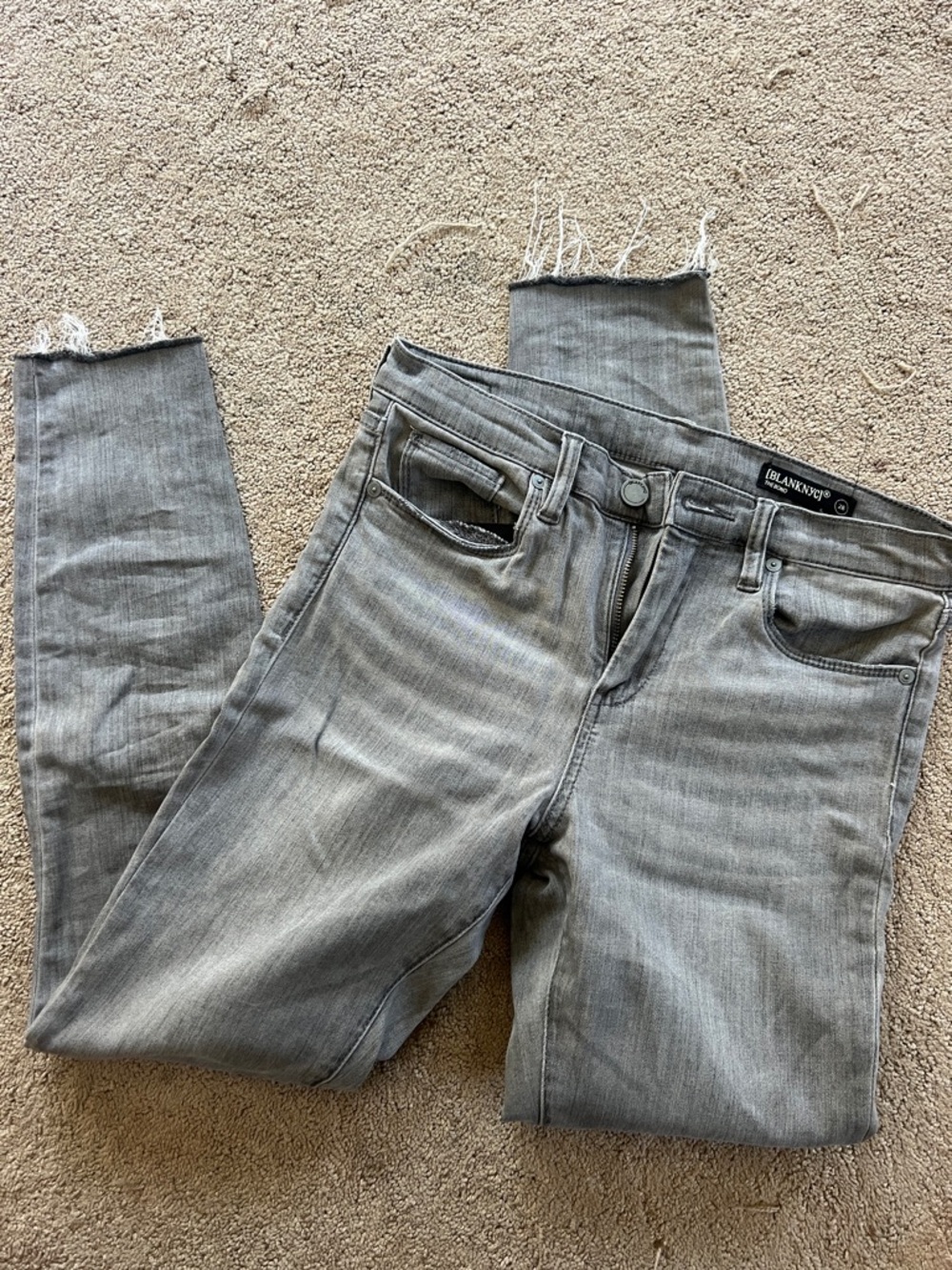 Blank NYC Gray Frayed Hem Ankle Skinny Jeans